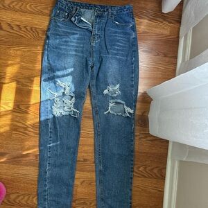 Shein large blue ripped slightly baggy jeans